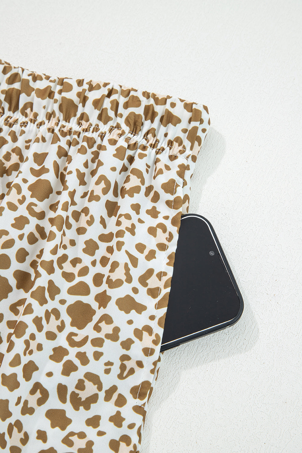 Brown Leopard Drawstring Elastic Waistband Loose Pants