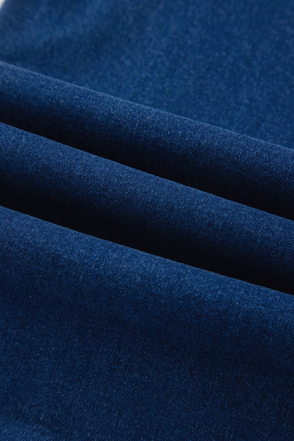 Sail Blue Hardware Decor Patched Pockets Wide Leg Jean Pants