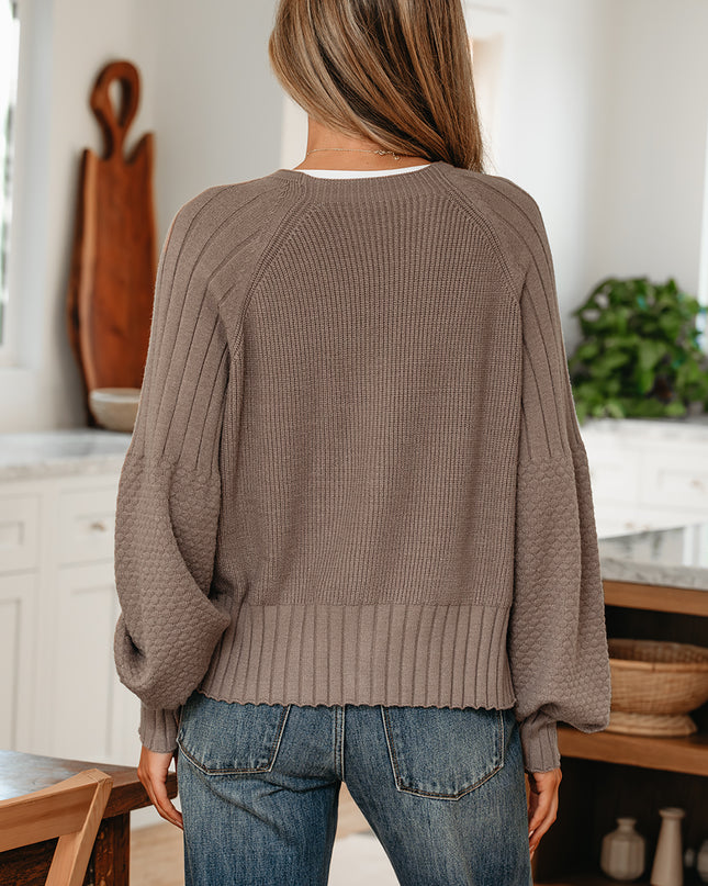 Goat Mixed Texture Knit Button V Neck Sweater Cardigan