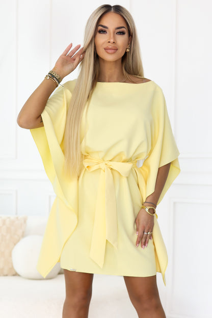 Numoco 287-41 SOFIA Butterfly dress with waist tie - pastel lemon