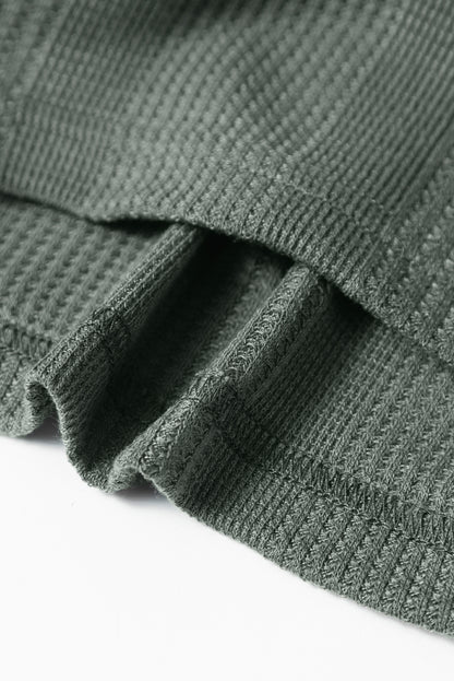 Beau Blue Solid Color Ribbed Ruffle Tank Top and Pants Set