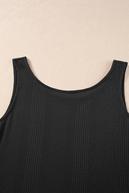 Beau Blue Solid Color Ribbed Ruffle Tank Top and Pants Set