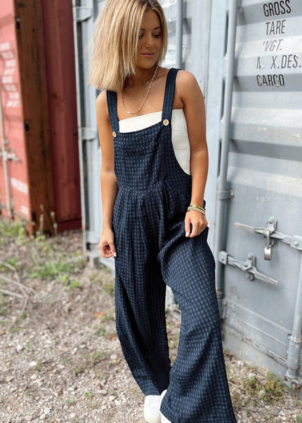 Sail Blue Plaid Print Buttoned Pocketed High Waist Overall