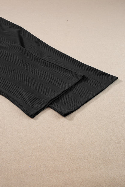 Beau Blue Solid Color Ribbed Ruffle Tank Top and Pants Set