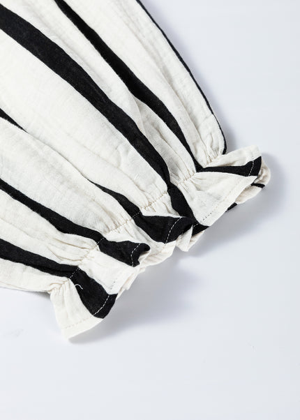 Orange Stripe Crinckled Ruffled Sleeve Button up Loose Shirt