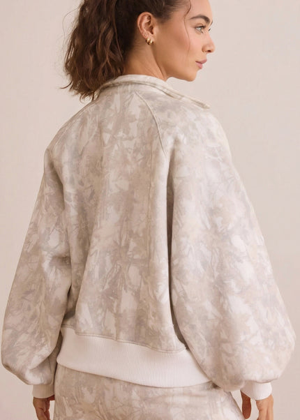 White Abstract Woodland Print Balloon Sleeve Pullover Drawstring Mini Skort Set