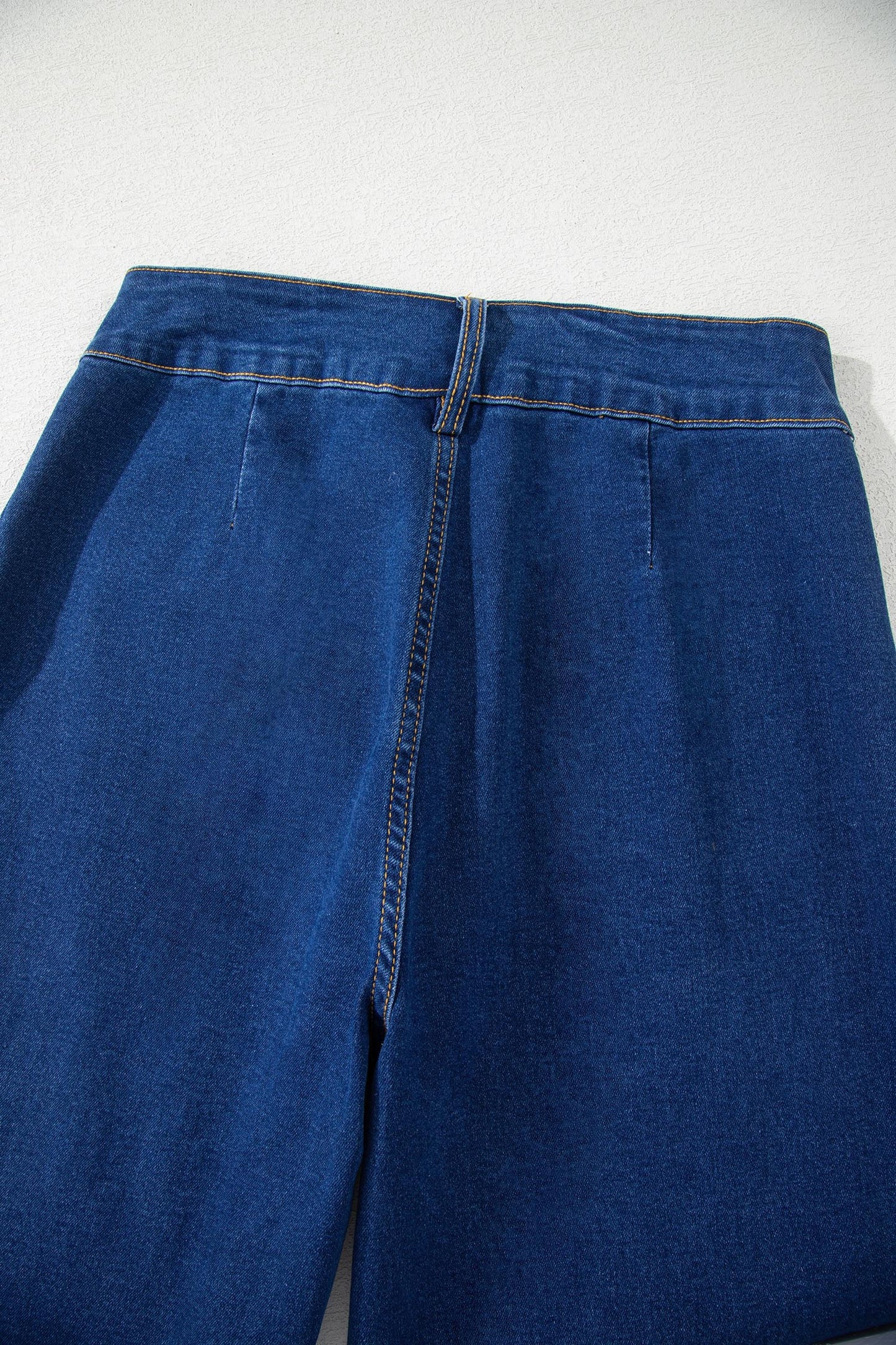 Sail Blue Hardware Decor Patched Pockets Wide Leg Jean Pants