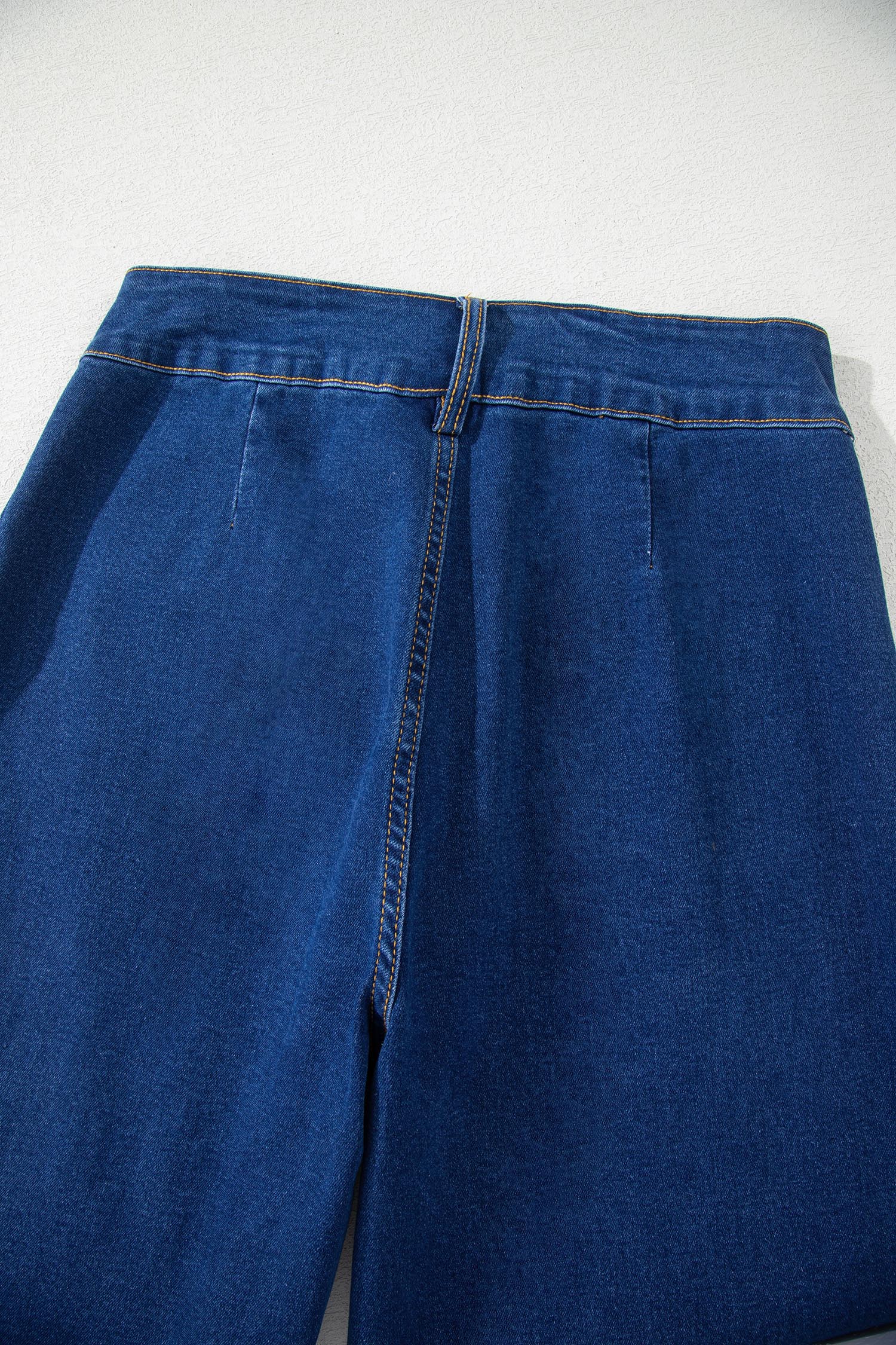 Sail Blue Hardware Decor Patched Pockets Wide Leg Jean Pants