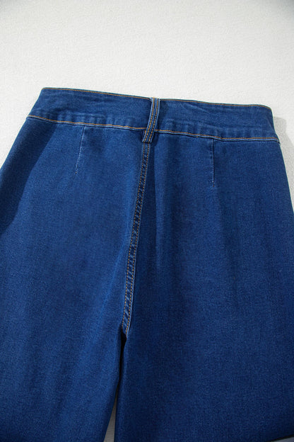 Sail Blue Hardware Decor Patched Pockets Wide Leg Jean Pants
