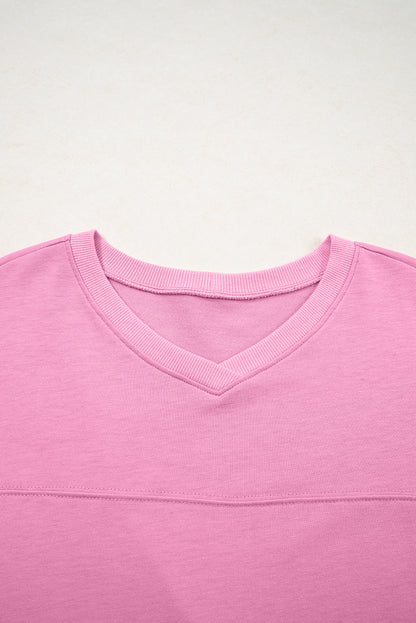 Meadow Mist Green Solid Loose V Neck Half Sleeve Tee and Shorts Set