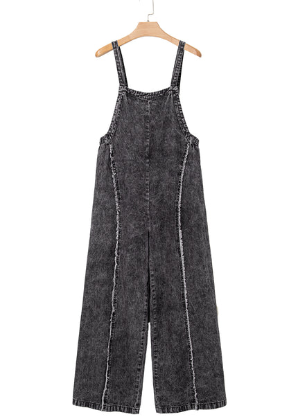 Beau Blue Light Wash Frayed Exposed Seam Wide Leg Denim Overall