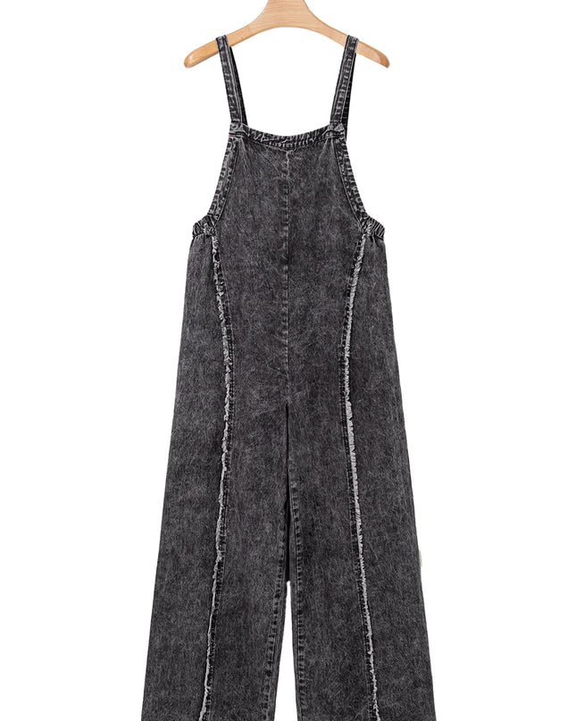 Beau Blue Light Wash Frayed Exposed Seam Wide Leg Denim Overall