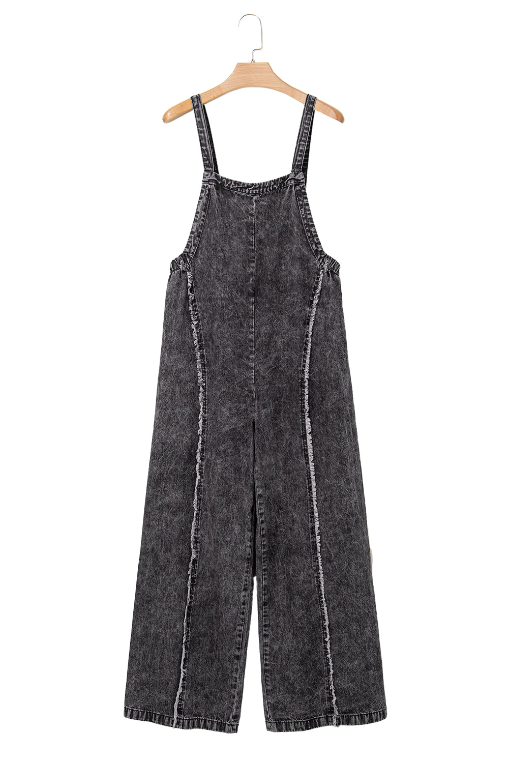 Beau Blue Light Wash Frayed Exposed Seam Wide Leg Denim Overall
