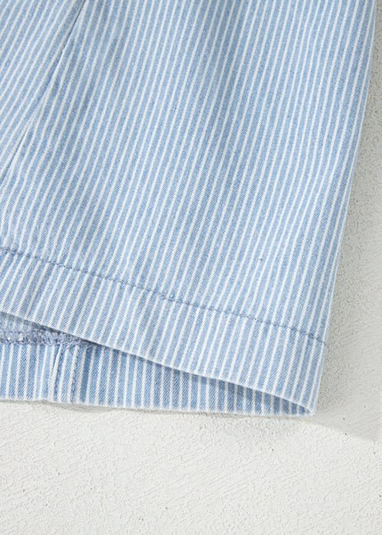 Sky Blue Stripe Collared Button Front Sleeveless Denim Mini Dress