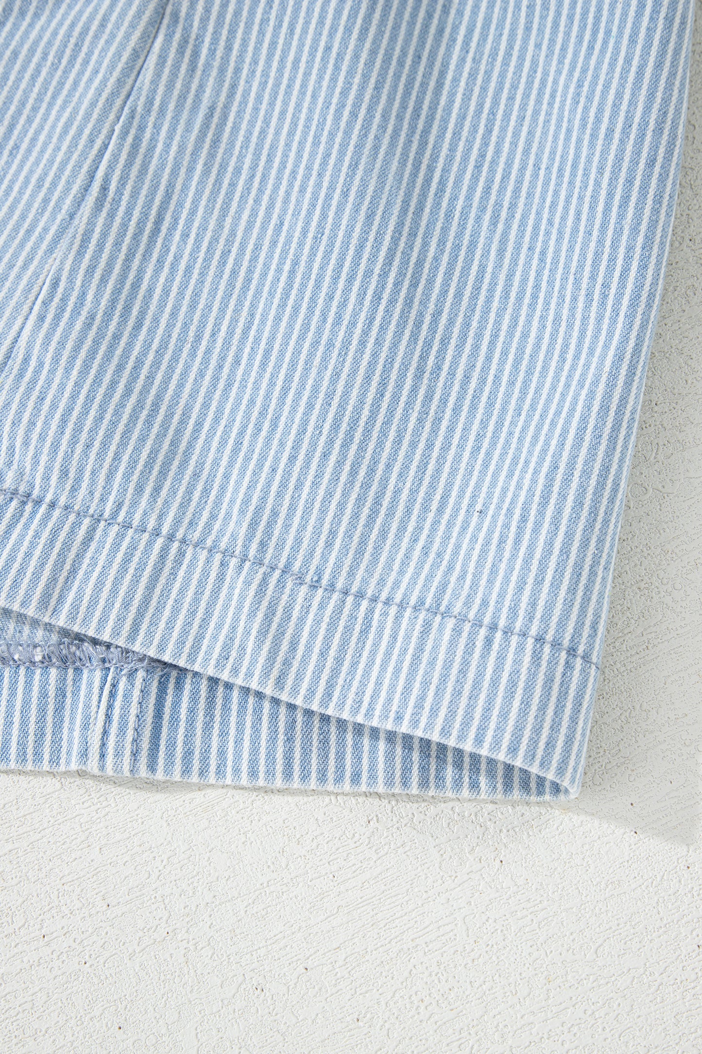 Sky Blue Stripe Collared Button Front Sleeveless Denim Mini Dress