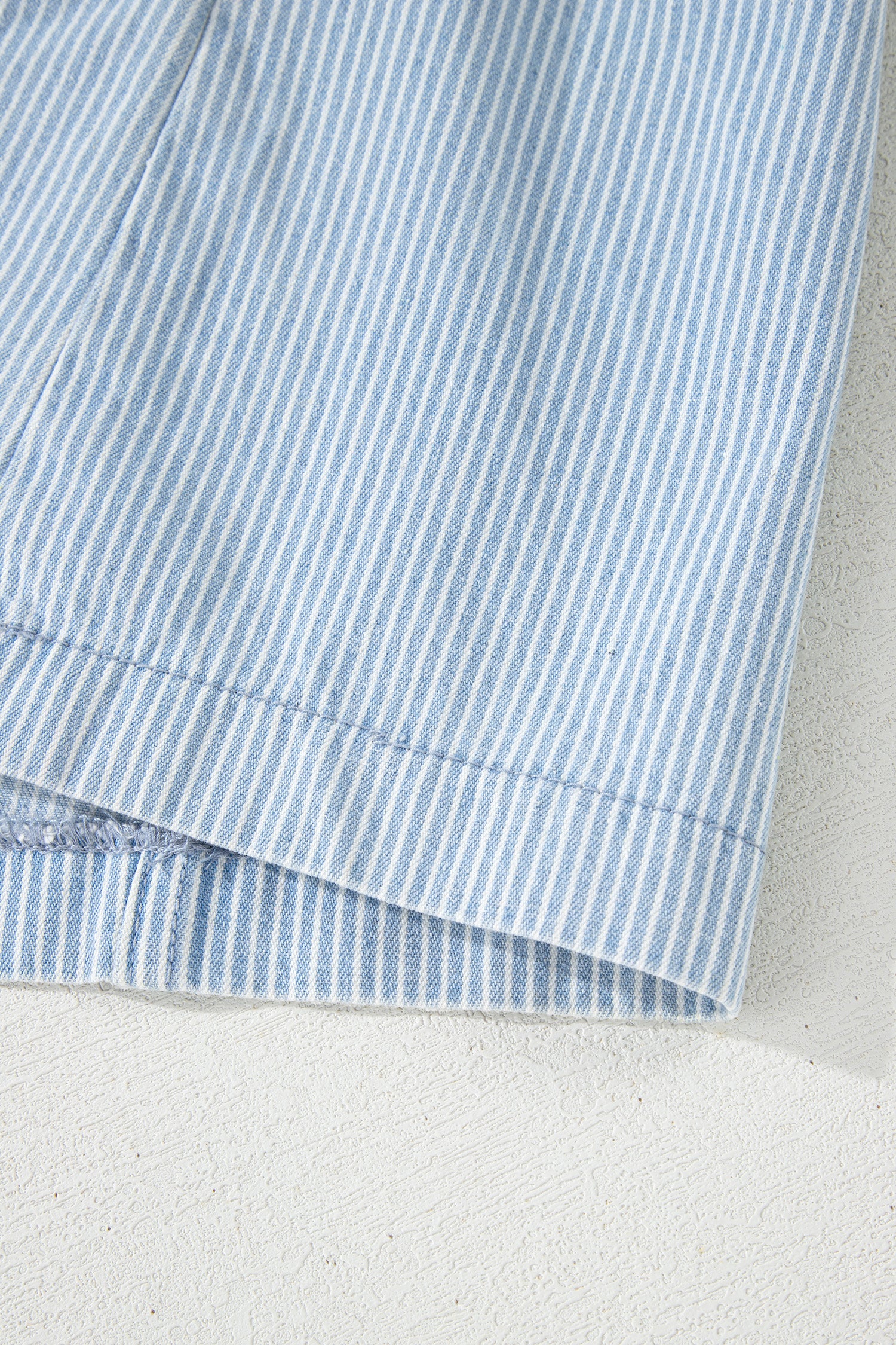 Sky Blue Stripe Collared Button Front Sleeveless Denim Mini Dress