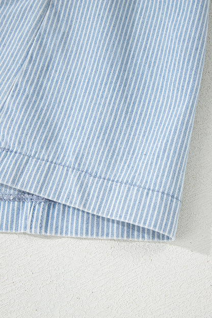 Sky Blue Stripe Collared Button Front Sleeveless Denim Mini Dress