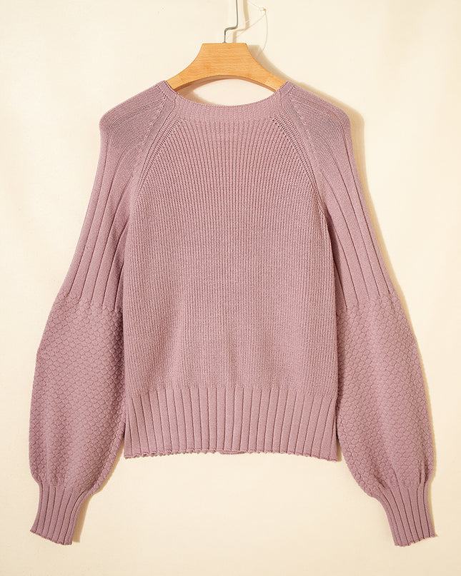 Goat Mixed Texture Knit Button V Neck Sweater Cardigan