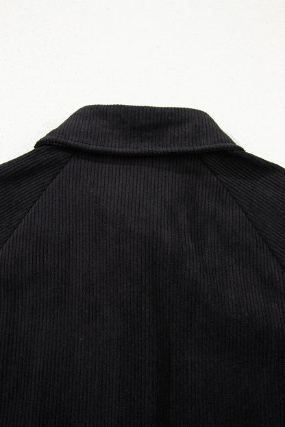 Beige Corduroy Shirt Style Full Button Long Sleeve Shift Mini Dress