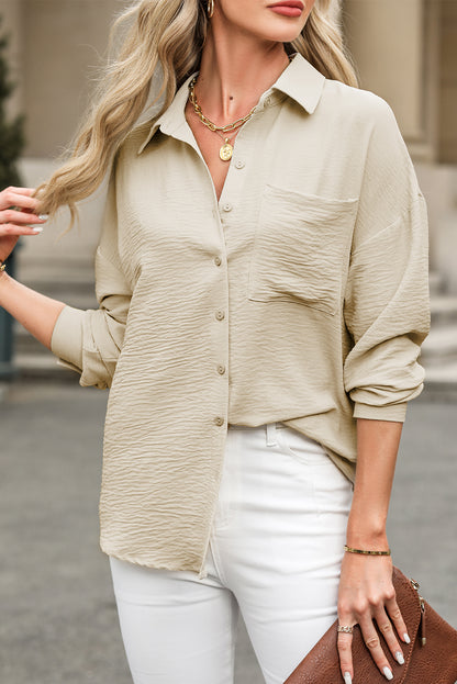 Beige Pure Color Patch Pocket Shirt