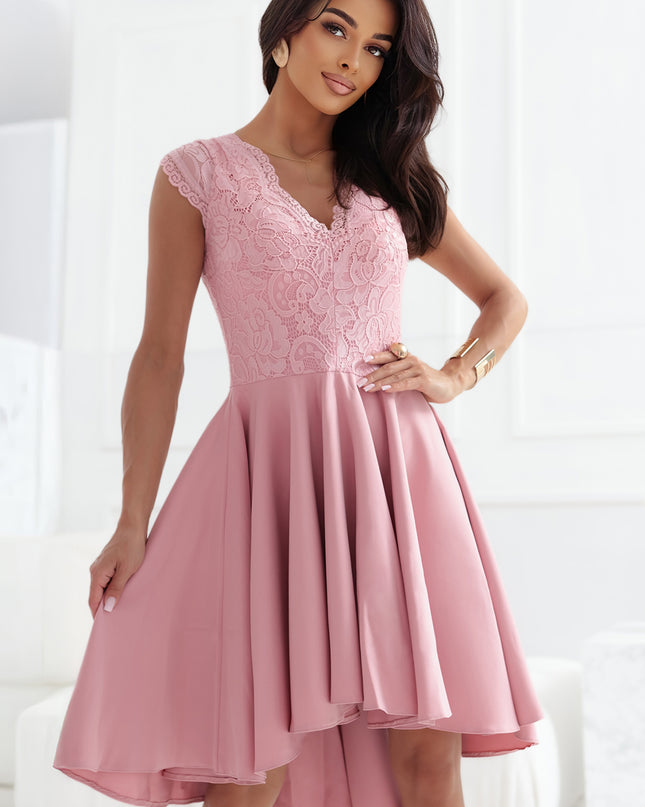 300-7 PATRICIA dress with longer back with lace neckline - powder pink