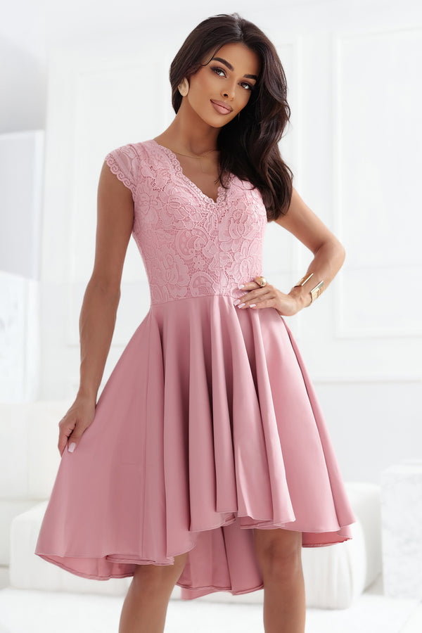 300-7 PATRICIA dress with longer back with lace neckline - powder pink