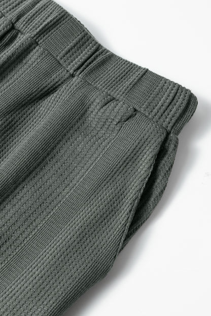 Beau Blue Solid Color Ribbed Ruffle Tank Top and Pants Set