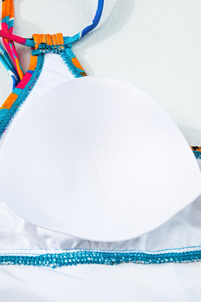 Sky Blue Adjustable Straps Ribbed Knit One Piece Swimsuit