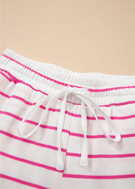 Rose Stripe Casual Wide Leg 2pcs Pants Set