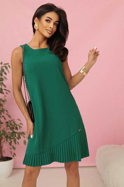 308-4 KARINE - trapezoidal dress with asymmetrical pleat - green