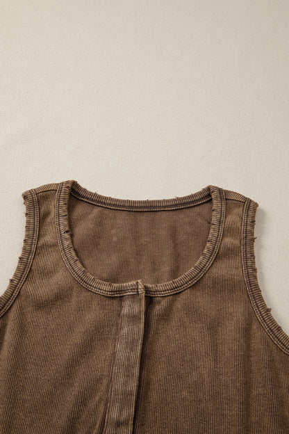 Coffee Vintage Distressed Ribbed Mineral Wash Tank Top