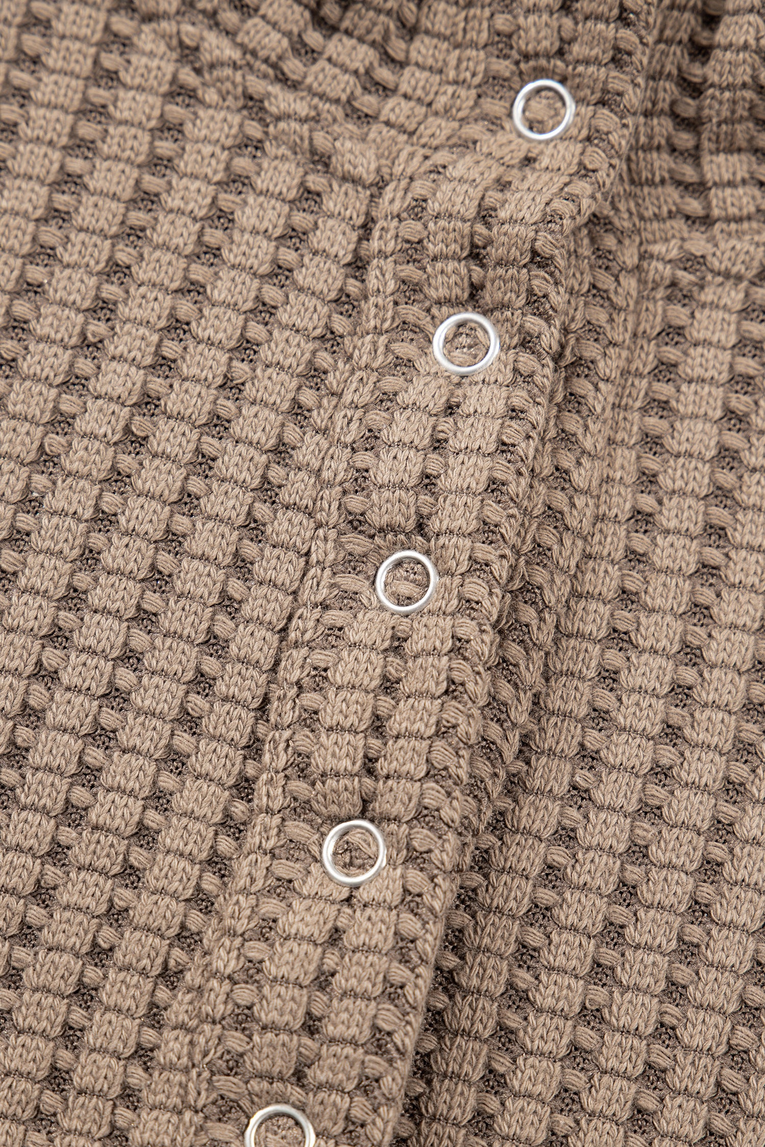 Casual Solid Color Textured Snap Button Collared Baggy Top