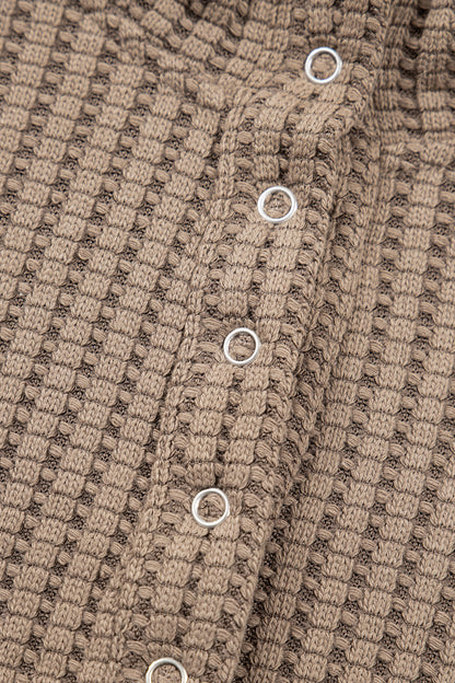 Casual Solid Color Textured Snap Button Collared Baggy Top