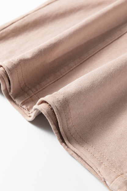 Smoke Gray Solid Color Mineral Wash Piping Trim Pocketed Wide Leg Pants