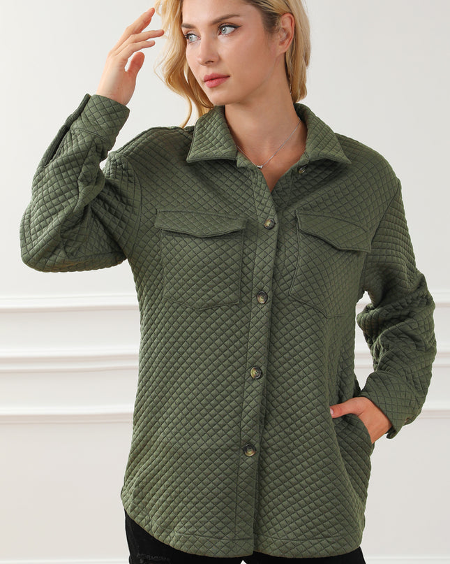 Black Retro Quilted Flap Pocket Button Shacket