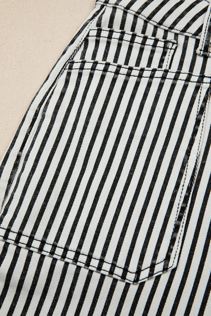 Black Stripe Patch Pocket High Waist Shift Denim Jeans