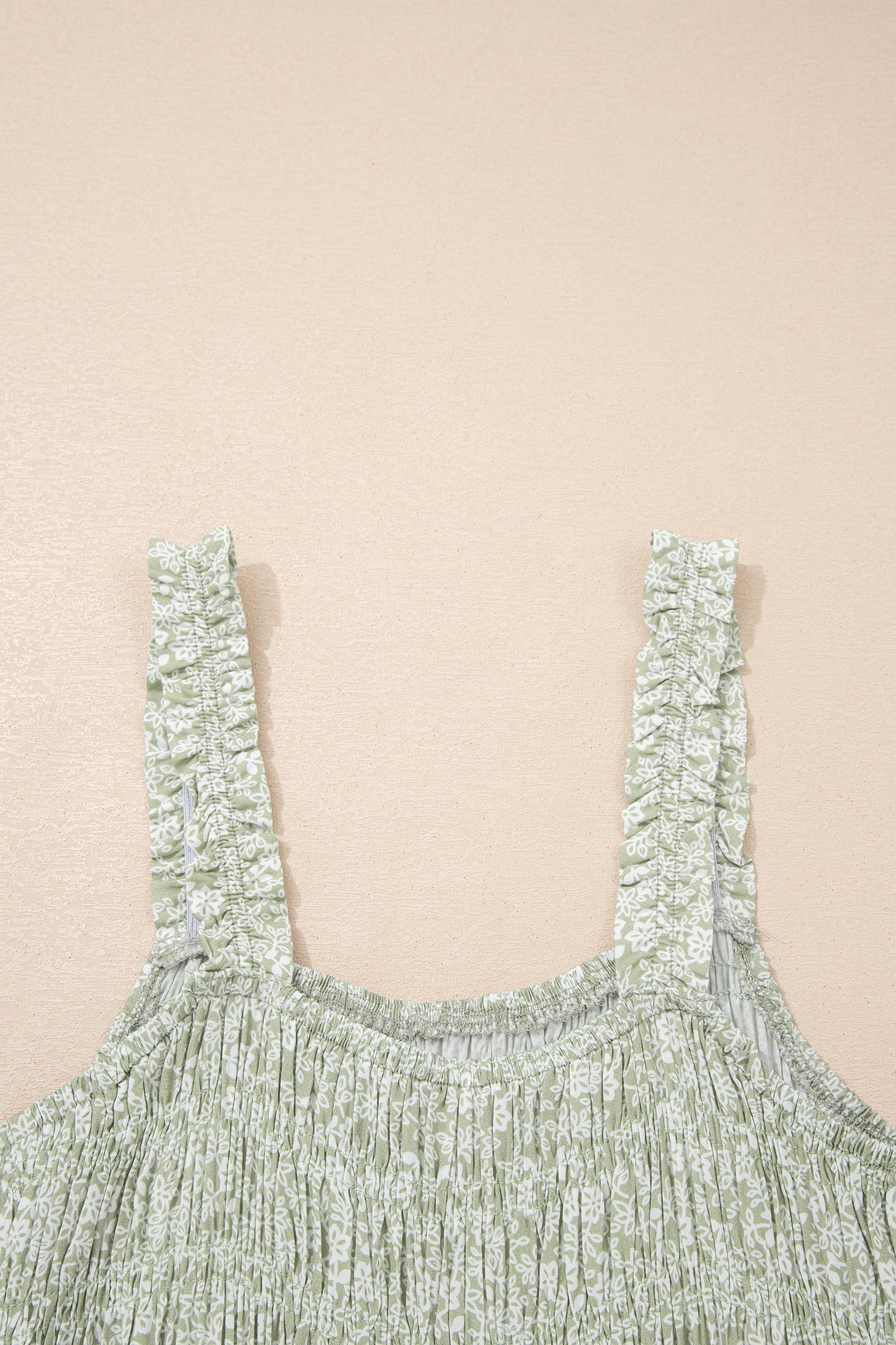 Green Smocked Bodice Square Neck Sleeveless Floral Jumpsuit