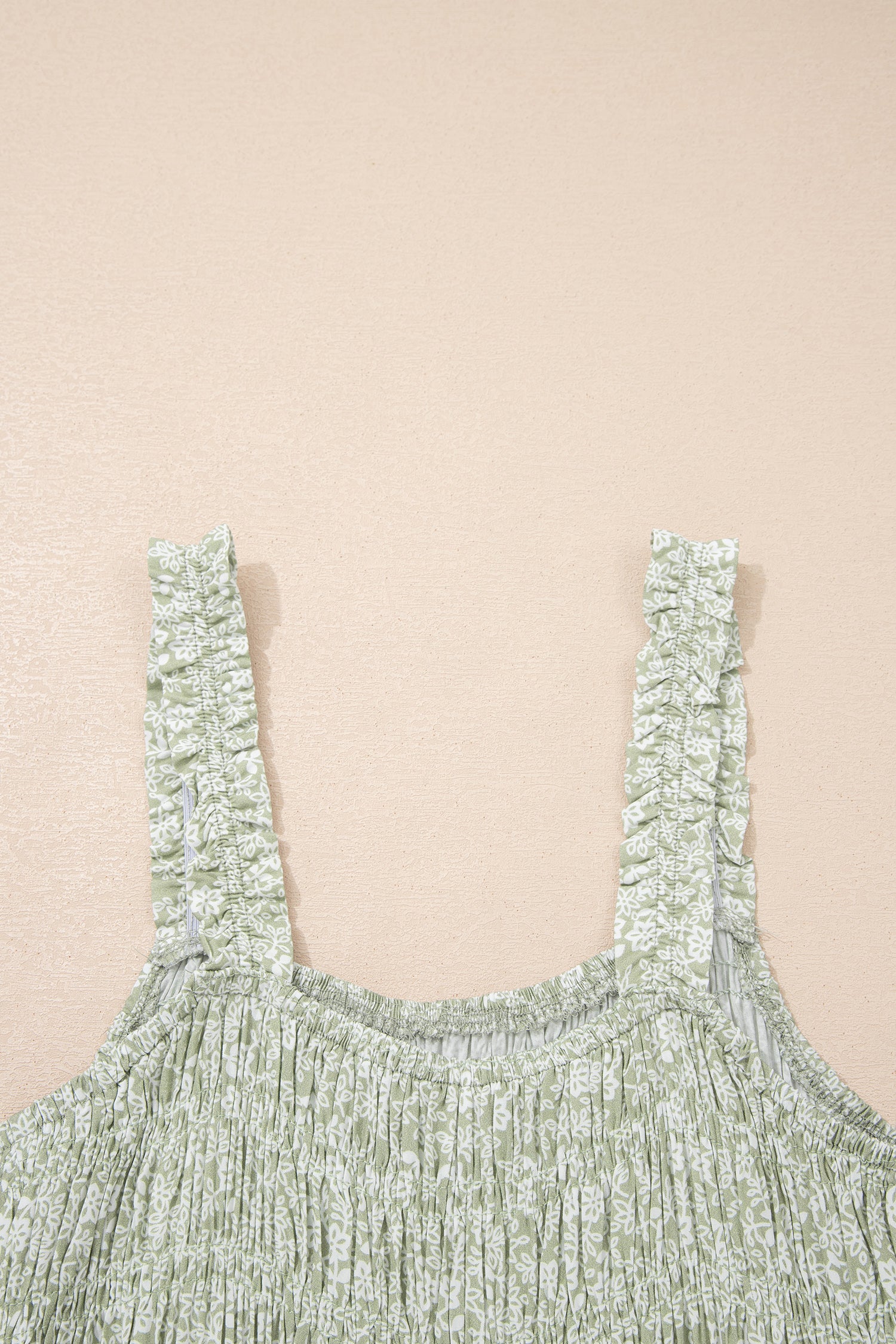 Green Smocked Bodice Square Neck Sleeveless Floral Jumpsuit