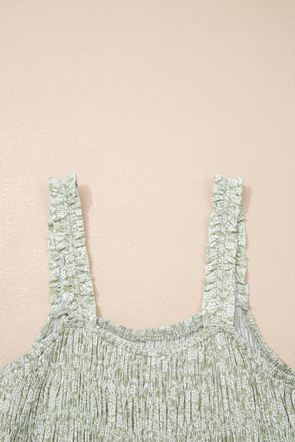 Green Smocked Bodice Square Neck Sleeveless Floral Jumpsuit