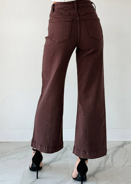 Apricot Solid Color Seamed Center Wide Leg Cropped Jeans