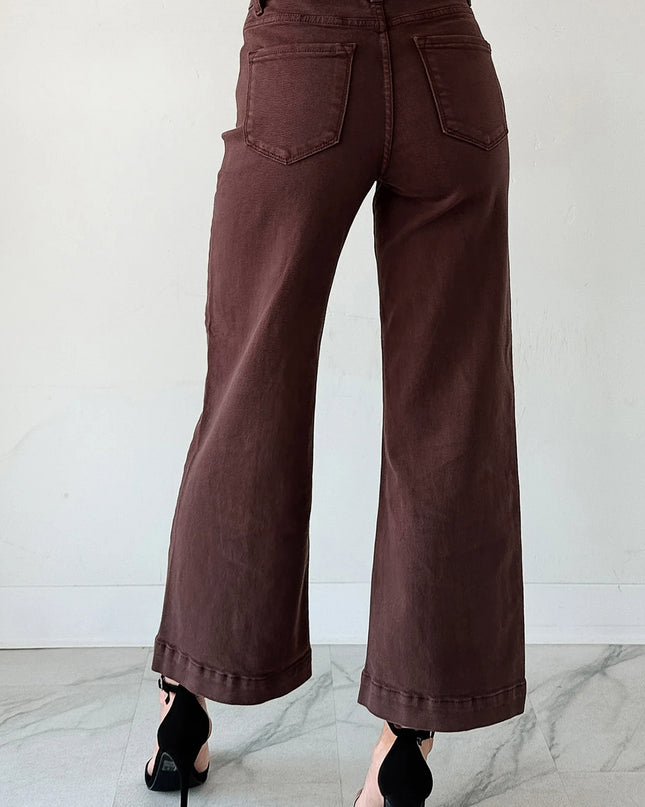 Apricot Solid Color Seamed Center Wide Leg Cropped Jeans
