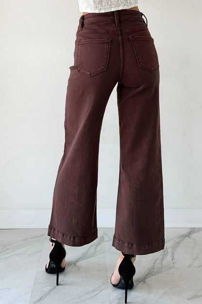 Apricot Solid Color Seamed Center Wide Leg Cropped Jeans