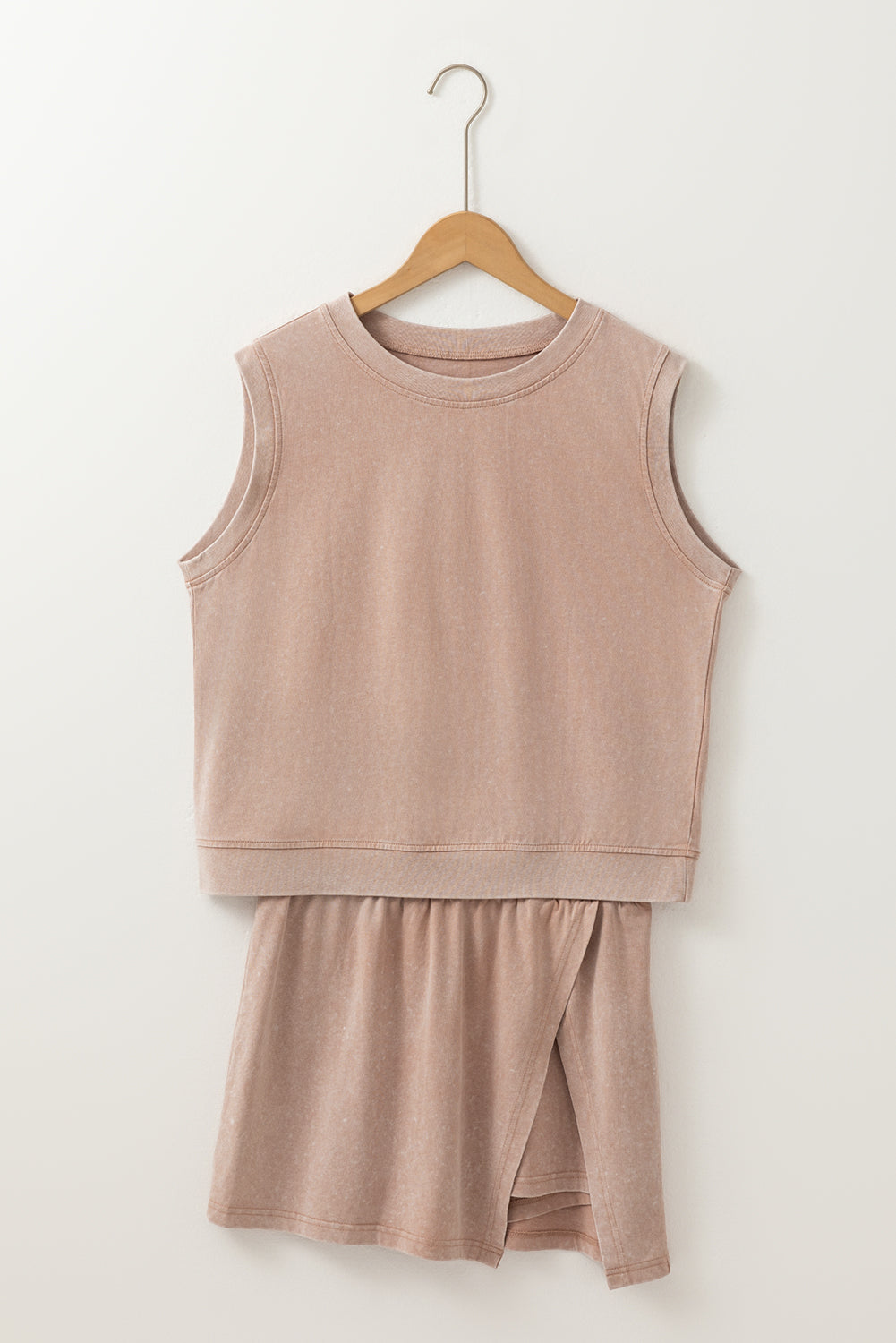 Myosotis 2 Pieces Mineral Wash Cotton Tank Top Lined Split Skirt Set