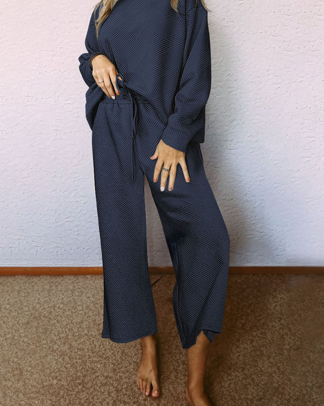 Navy Blue Ultra Loose Textured 2pcs Slouchy Outfit Set