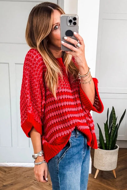Red 3/4 Draped Sleeve Slouchy Sweater
