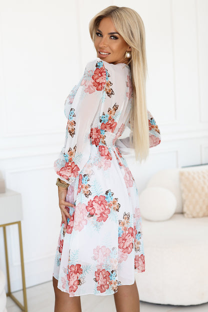 388-3 FRANCES chiffon wrap dress with long sleeves - mallows