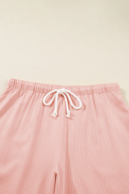 Pink Stripe Drawstring Plus Size Loose Pants
