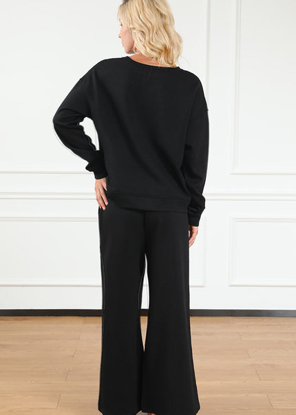 Navy Blue Ultra Loose Textured 2pcs Slouchy Outfit Set