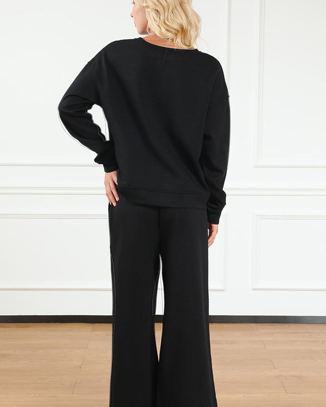 Navy Blue Ultra Loose Textured 2pcs Slouchy Outfit Set