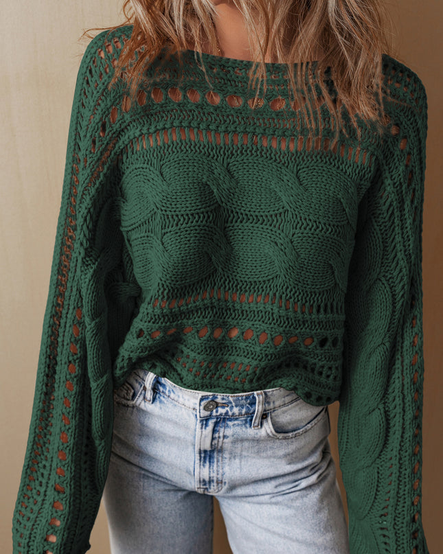 Smoke Gray Hollow-out Cable Knit Cropped Sweater